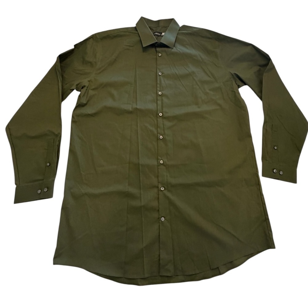 J.Ferrar JF Big & Tall Mens Stretch Dress Shirt Olive Green 18.5 38-39 LS - Picture 2 of 8